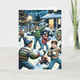 Wünschen Sie Urlaub Freude | Schneeballkampf Feiertagskarte