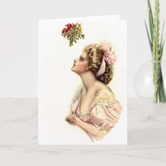 Wünschen unter dem Mistleton Feiertagskarte (Vorderseite)