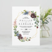 Wünschenswert Bordo Blue Watercolor Blume Einladung (Stehend Vorderseite)