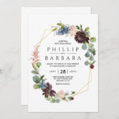 Wünschenswert Bordo Blue Watercolor Blume Einladung (Vorne/Hinten)