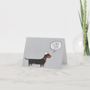 Wunschkarte zur Genesung - Dachshund im Krankensch Karte