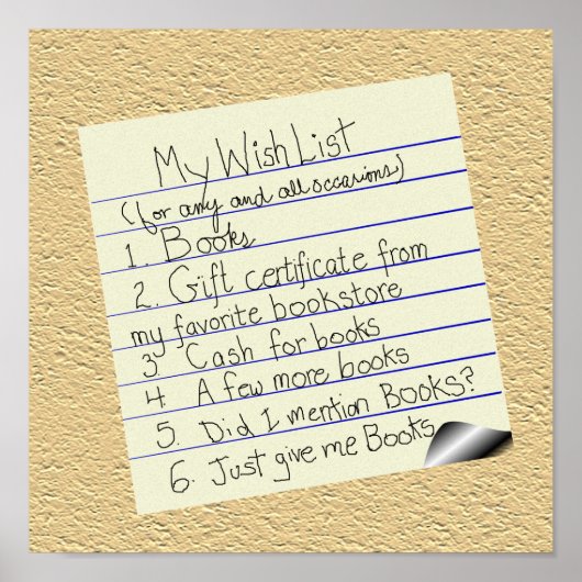 Wunschliste für Buchliebhaber Poster (Vorne)