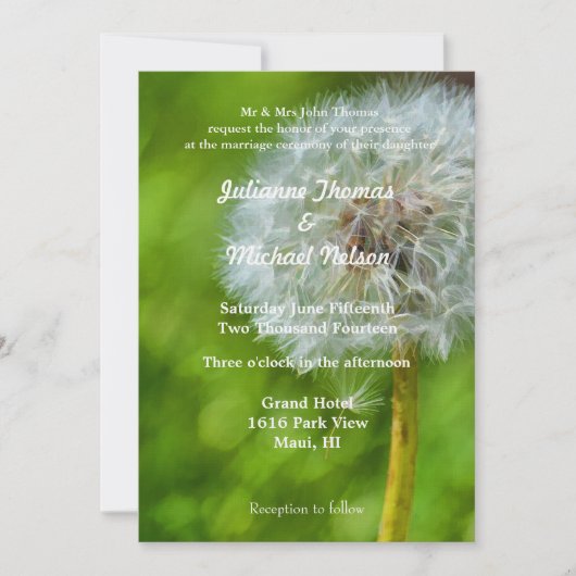 wünscht Dandelion Floral Wedding Einladung (Vorderseite)