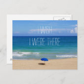 Wünscht, ich wäre da - Blue Beach Umbrella Postkarte (Vorne/Hinten)
