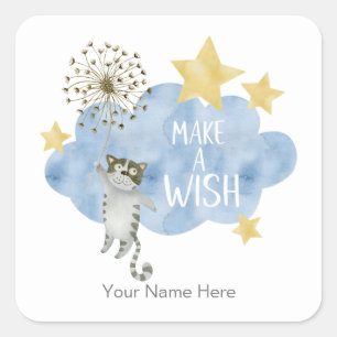 Wunschzitat Katzen Sterne Wolken Kinderzimmer Baby Quadratischer Aufkleber