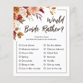 Würde Bride eher | Fall Brautparty Game