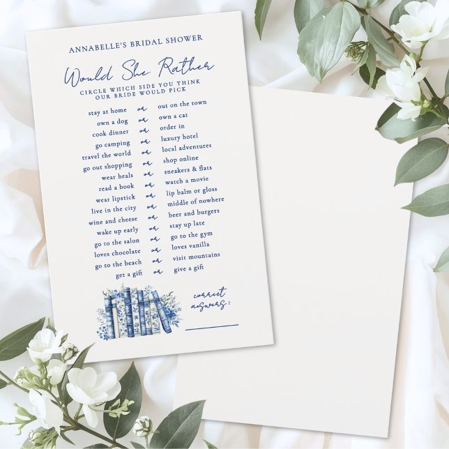 Würde Eher Blaues Buch Hochzeitsdusche-Spiel (Would Rather Blue Book Bridal Shower Game )
