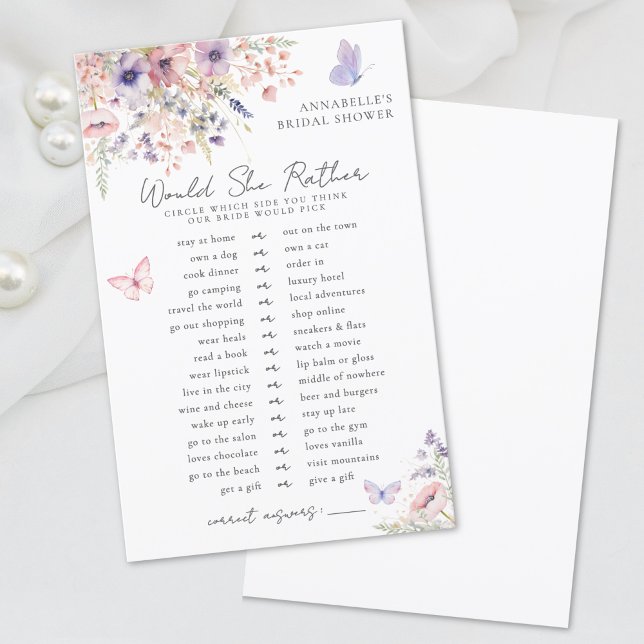 Würde eher Schmetterling-Wildblume Brautparty (Would Rather Butterfly Wildflower Bridal Shower)