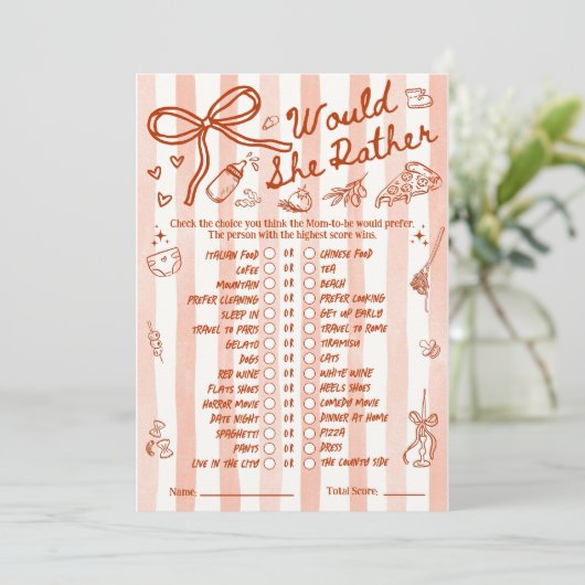 Würde sie eher Baby Shower Spiel in Rot (Stehend Vorderseite)