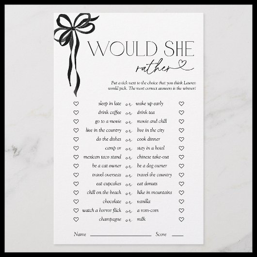 Würde sie eher Black Bow Brautparty Game