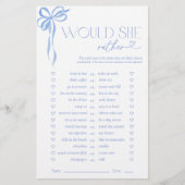 Würde sie eher Blue Bow Brautparty Game (Vorderseite)