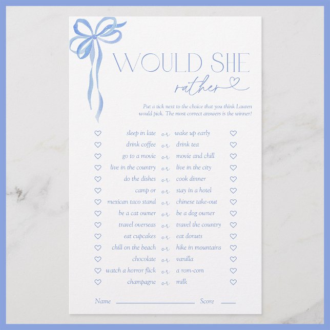 Würde sie eher Blue Bow Brautparty Game (Von Creator hochgeladen)