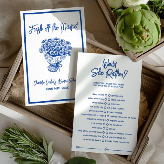 Würde sie eher Blue Brautparty-Spiel (Would She Rather Blue Bridal Shower Game)