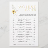 Würde sie eher Boho Sonnenblumen Brautparty Game (Vorderseite)