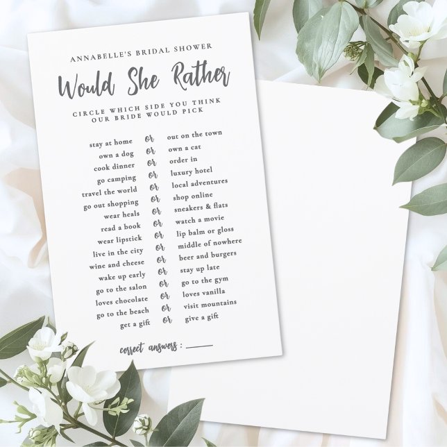 Würde sie eher Braut Brautparty-Spiel (Would She Rather Bride Bridal Shower Game)
