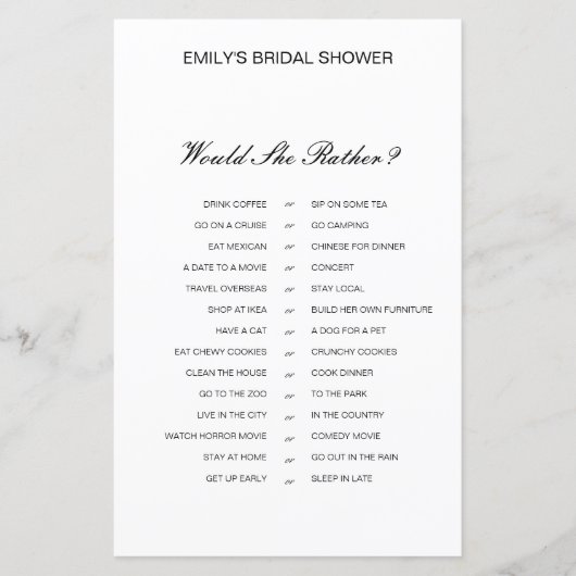 Würde sie eher Brautparty Game DRUCKEN (Vorderseite)