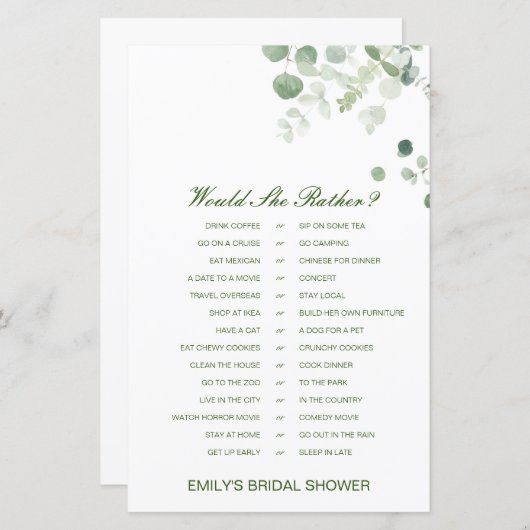 Würde sie eher Brautparty Game DRUCKEN (Vorne/Hinten)