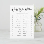 Würde sie eher Brautparty Party Game Einladung (Stehend Vorderseite)