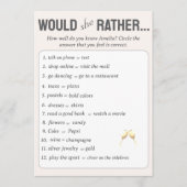 Würde sie eher? Brautparty-Spiel mit Foto Hinweiskarte (Vorderseite)