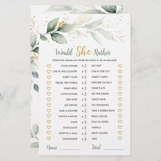 Würde sie eher Bridal Game Green Foliage (Vorne/Hinten)