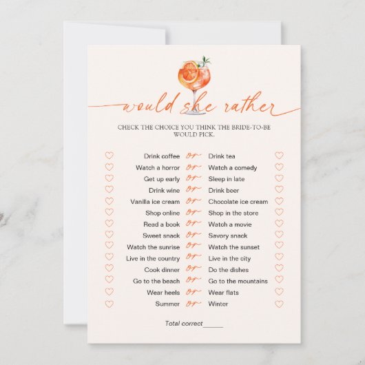 Würde sie eher Cocktail Brautparty-Spiel Einladung (Vorderseite)