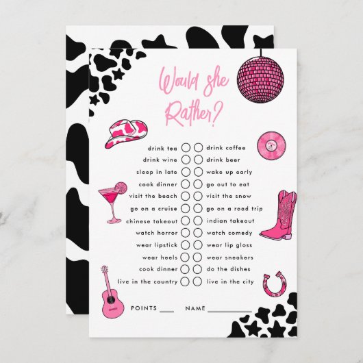 Würde sie eher Cowgirl Disco Bachelorette Begleitkarte (Vorne/Hinten)