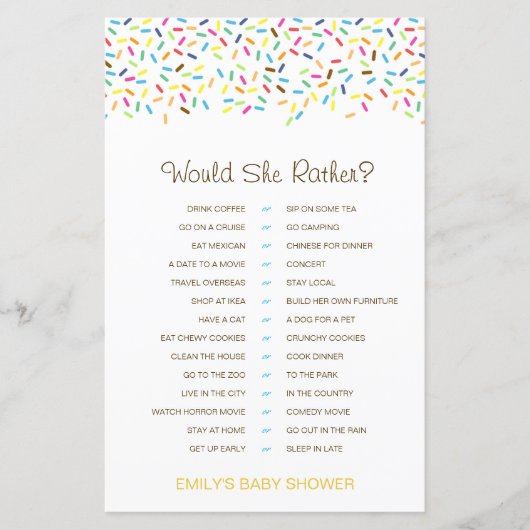 Würde sie eher ein Baby-Dusche-Spiel DRUCKEN? (Vorderseite)