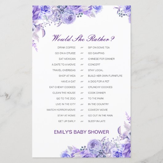 Würde sie eher ein Baby-Dusche-Spiel DRUCKEN? (Vorderseite)