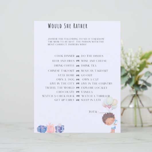 Würde sie eher ein Baby-Duschspiel machen (Stehend Vorderseite)