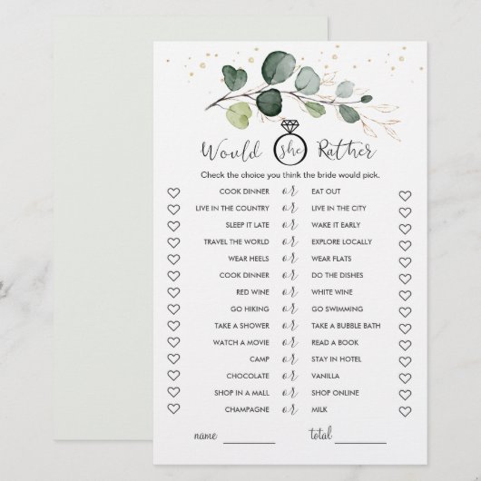 Würde sie eher Eukalyptus-Brautparty-Spiel (Vorne/Hinten)