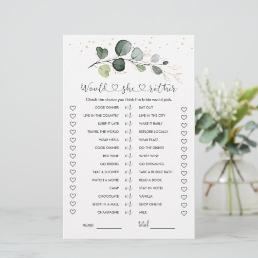 Würde sie eher Eukalyptus-Brautparty-Spiel (Stehend Vorderseite)