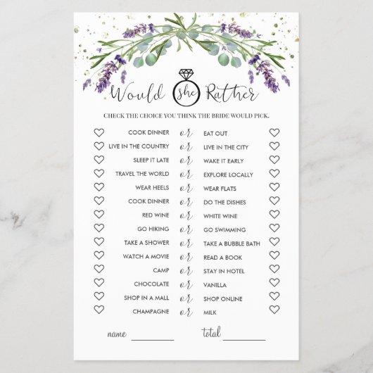 Würde sie eher Eukalyptus Lavender Bridal Spiel Flyer (Vorne)
