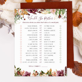 Würde sie eher | Fall Floral Brautparty Game