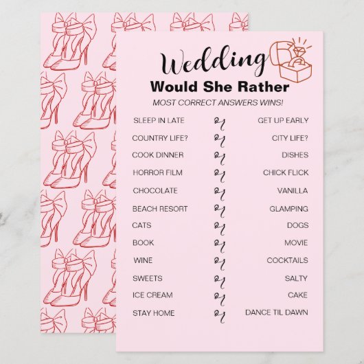 Würde sie eher? Game Fun Brautparty (Vorne/Hinten)