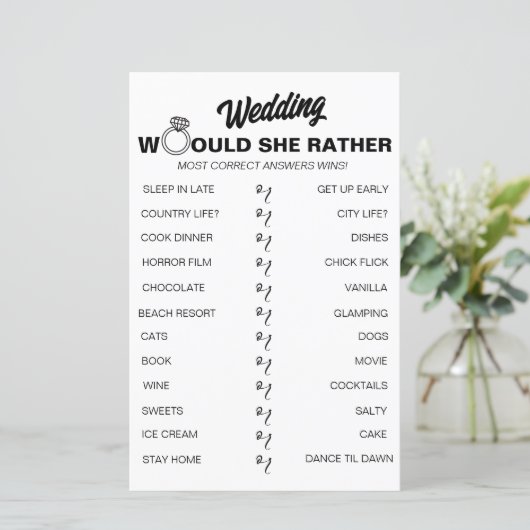 Würde sie eher? Game Fun Brautparty (Stehend Vorderseite)