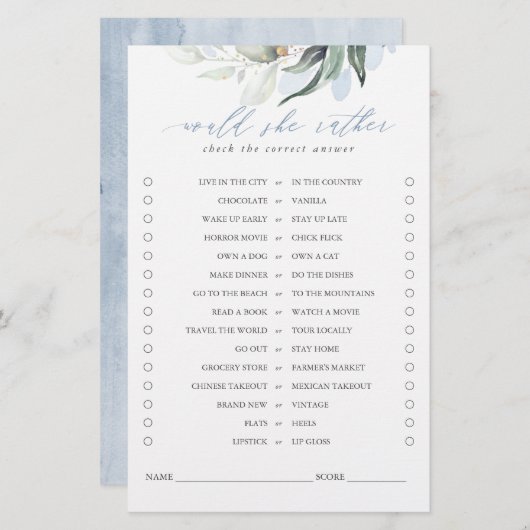 Würde sie eher Greenery Blätter Bridal Game (Vorne/Hinten)