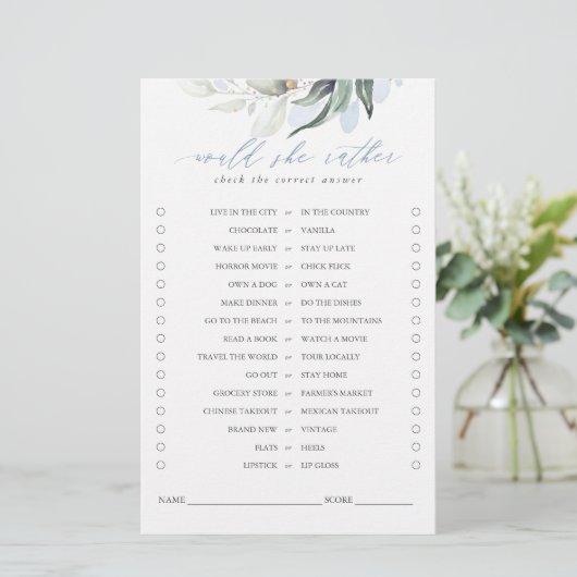 Würde sie eher Greenery Blätter Bridal Game (Stehend Vorderseite)