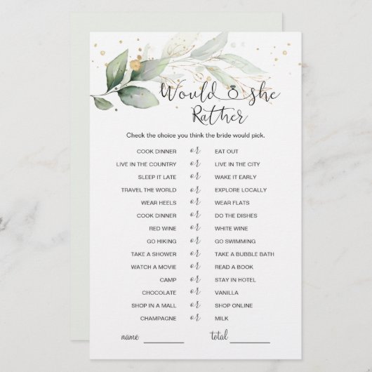 Würde sie eher Greenery Brautparty Game (Vorne/Hinten)