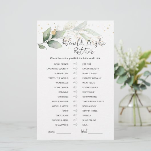 Würde sie eher Greenery Brautparty Game (Stehend Vorderseite)