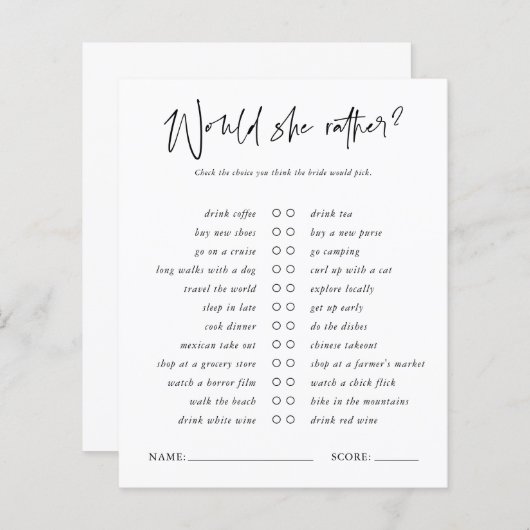 Würde sie eher | Minimales Brautparty (Vorne/Hinten)