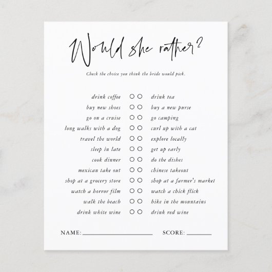 Würde sie eher | Minimales Brautparty (Vorderseite)