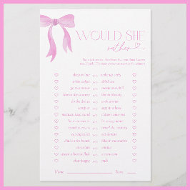 Würde sie eher Pink Bow Brautparty Game