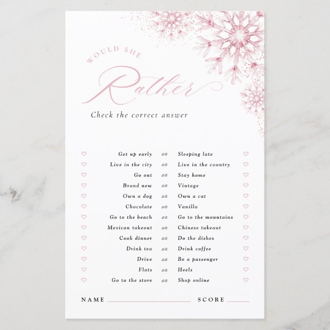 Würde sie eher Pink Snow in Love Brautparty (Vorderseite)