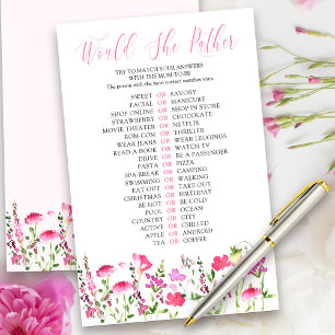 Würde sie eher Pink Wildflower Shower Quiz Spiel