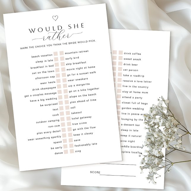 Würde sie eher spielen | Minimales Brautparty (Bridal Shower Game)