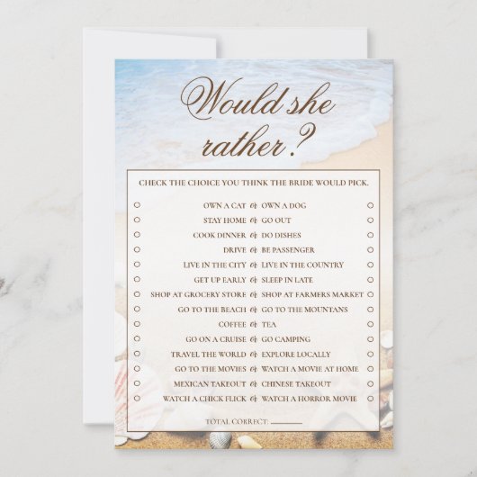 Würde sie eher Starfish Brautparty Game Card Einladung (Vorderseite)