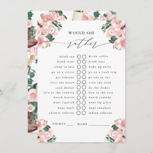 Würde sie eher Stiefel & Bubbly Party spielen Begleitkarte (Vorne/Hinten)