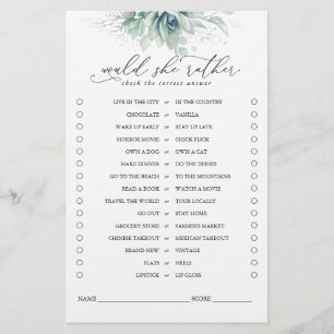 Würde sie eher Succulents Greenery Bridal Game