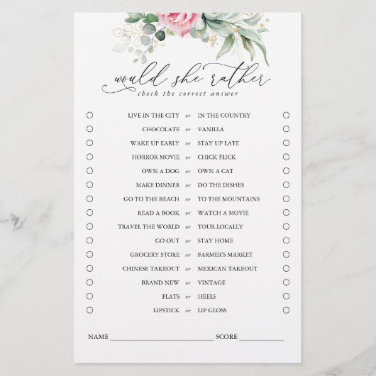 Würde sie eher Succulents Greenery Bridal Game (Vorderseite)