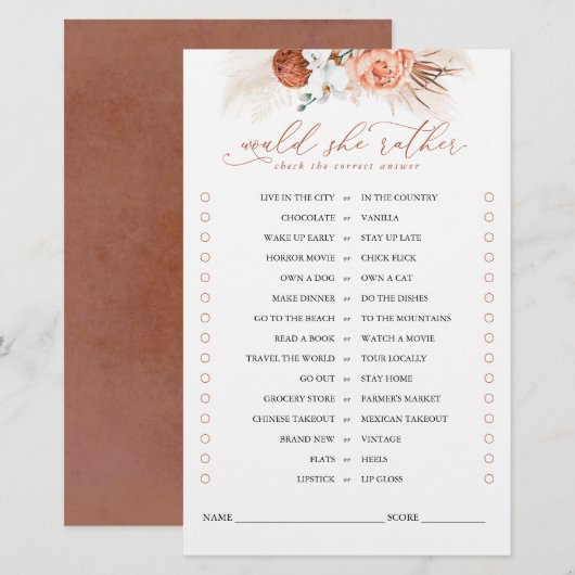 Würde sie eher Terracotta Floral Bridal Game (Vorne/Hinten)